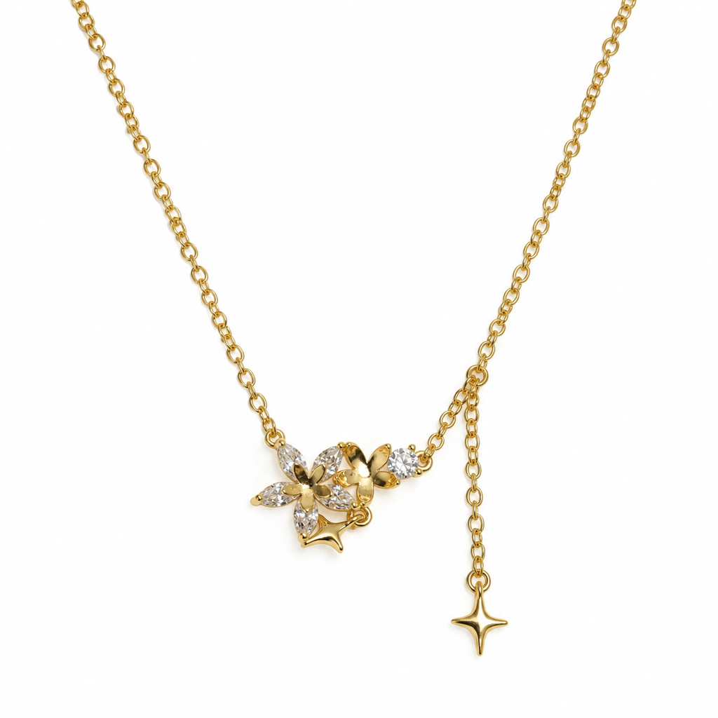 Freya Floral Star CZ Layered Necklace