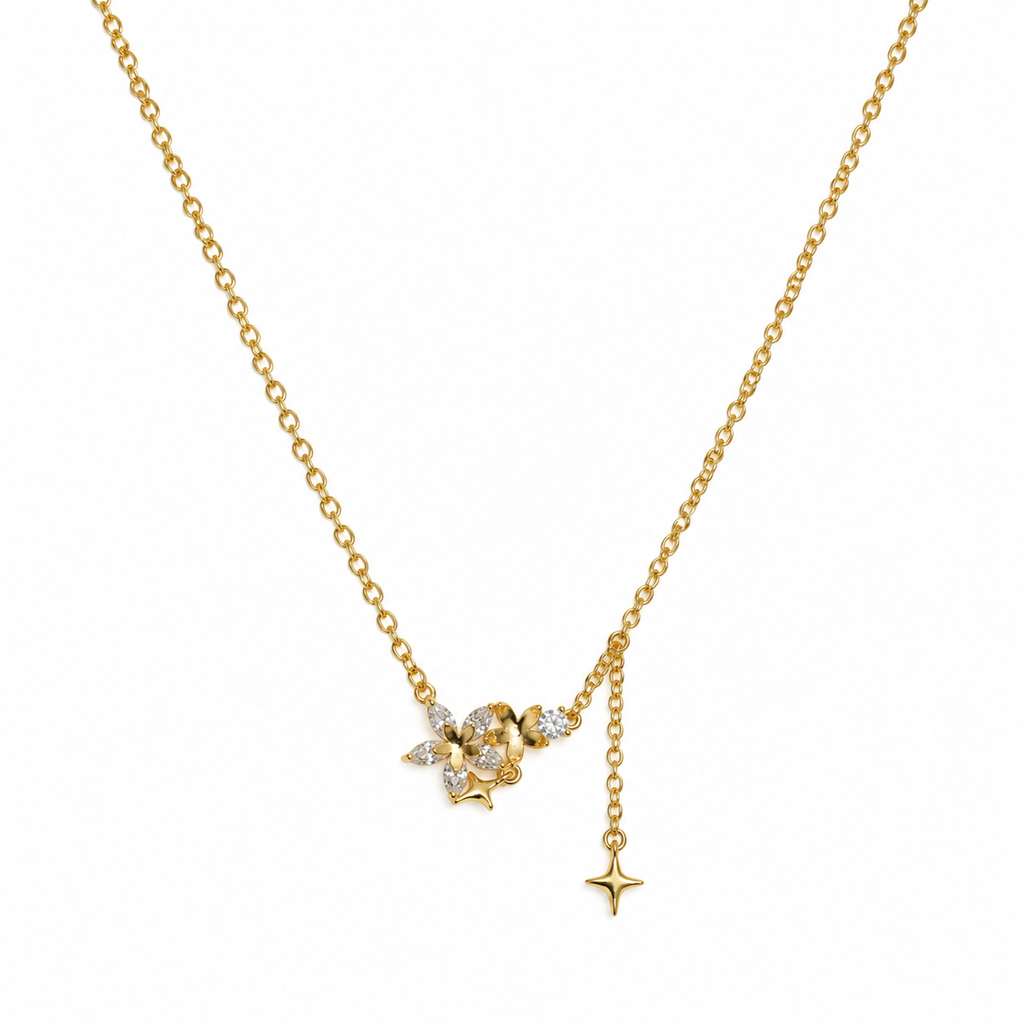 Freya Floral Star CZ Layered Necklace