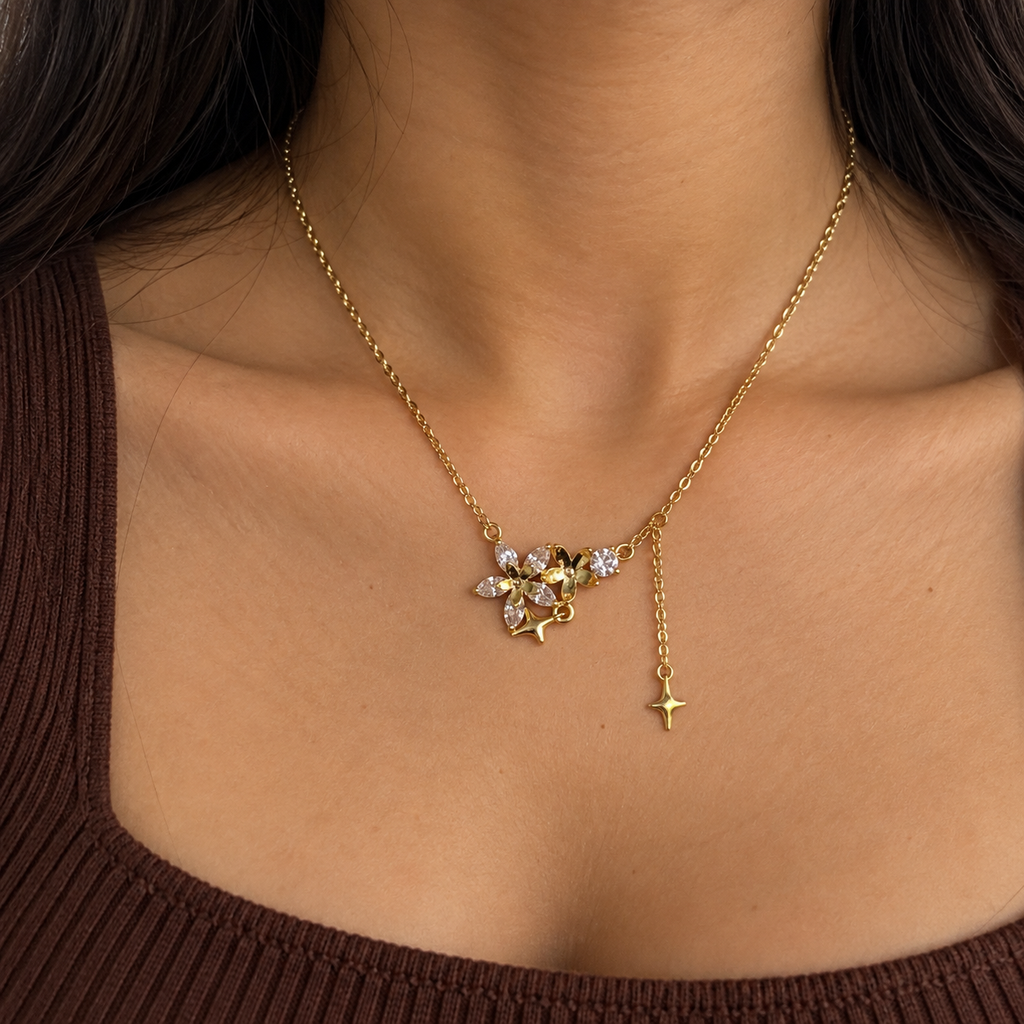Freya Floral Star CZ Layered Necklace
