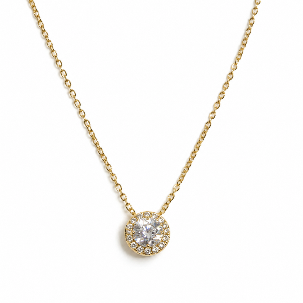 Isla Round Halo CZ Pendant Necklace