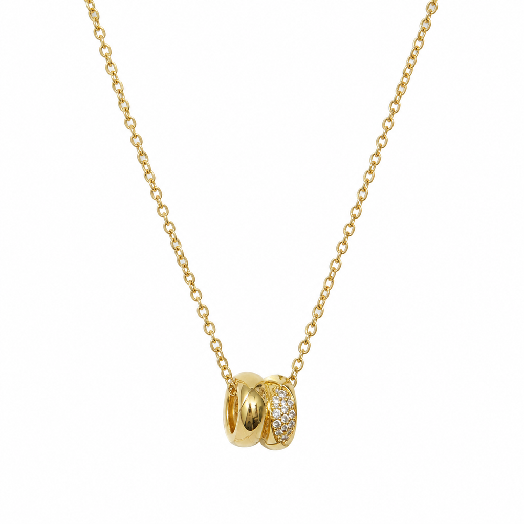 Amelia Double Ring CZ Pendant Necklace