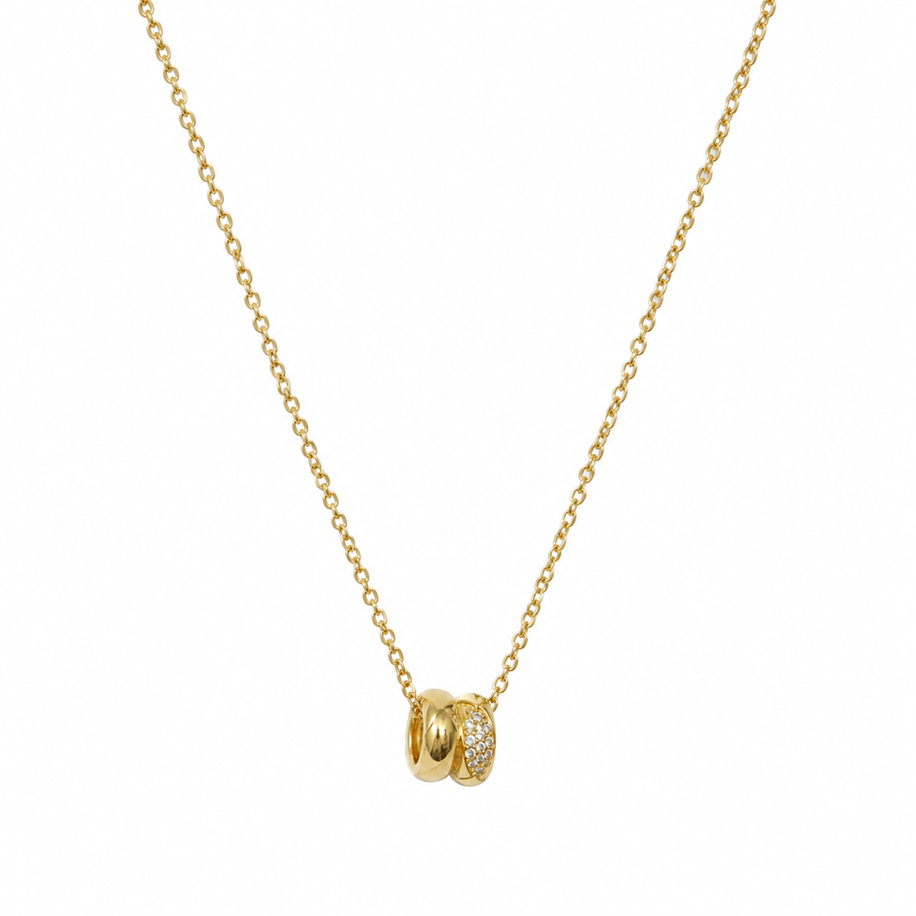 Amelia Double Ring CZ Pendant Necklace
