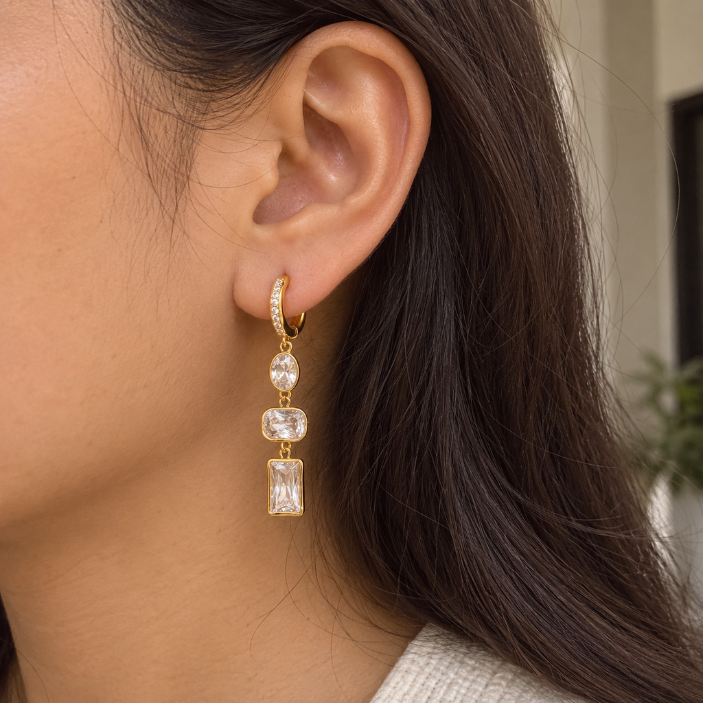 Lila White Gemstone Drop Hoop Earrings