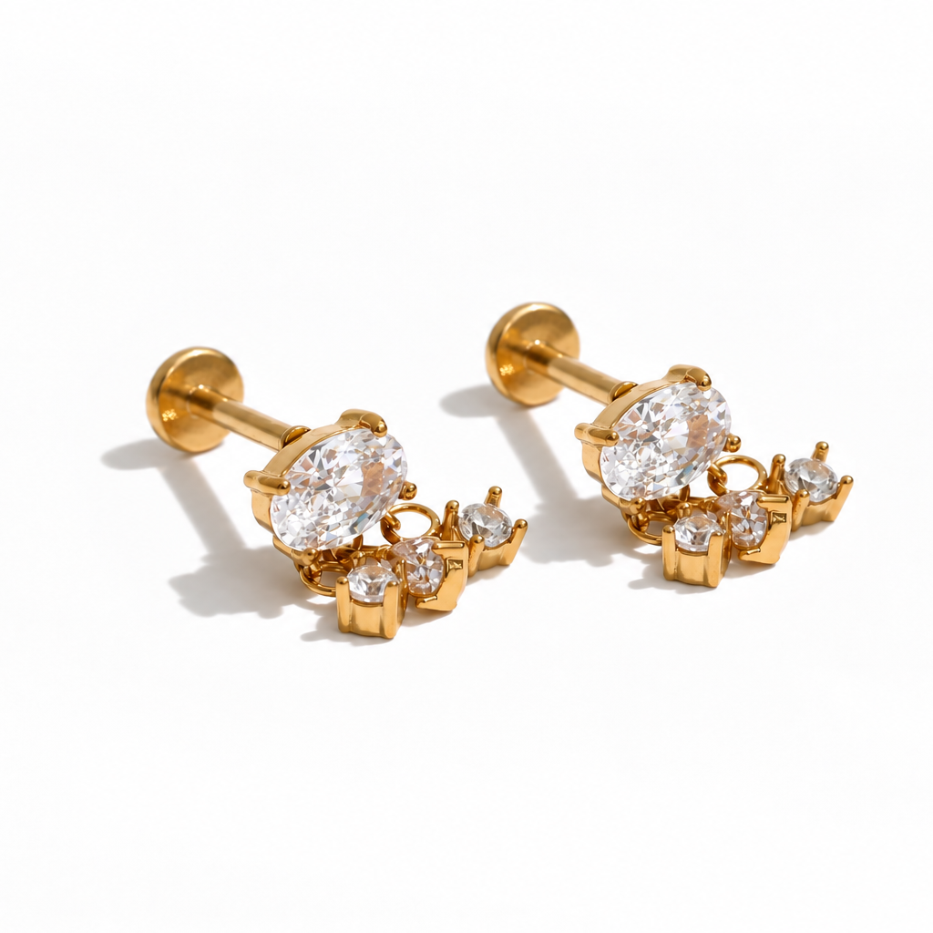 Zoya Oval CZ Dangle Ear Piercing