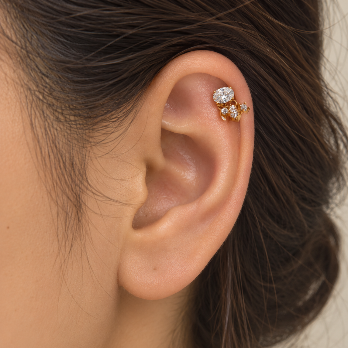 Zoya Oval CZ Dangle Ear Piercing