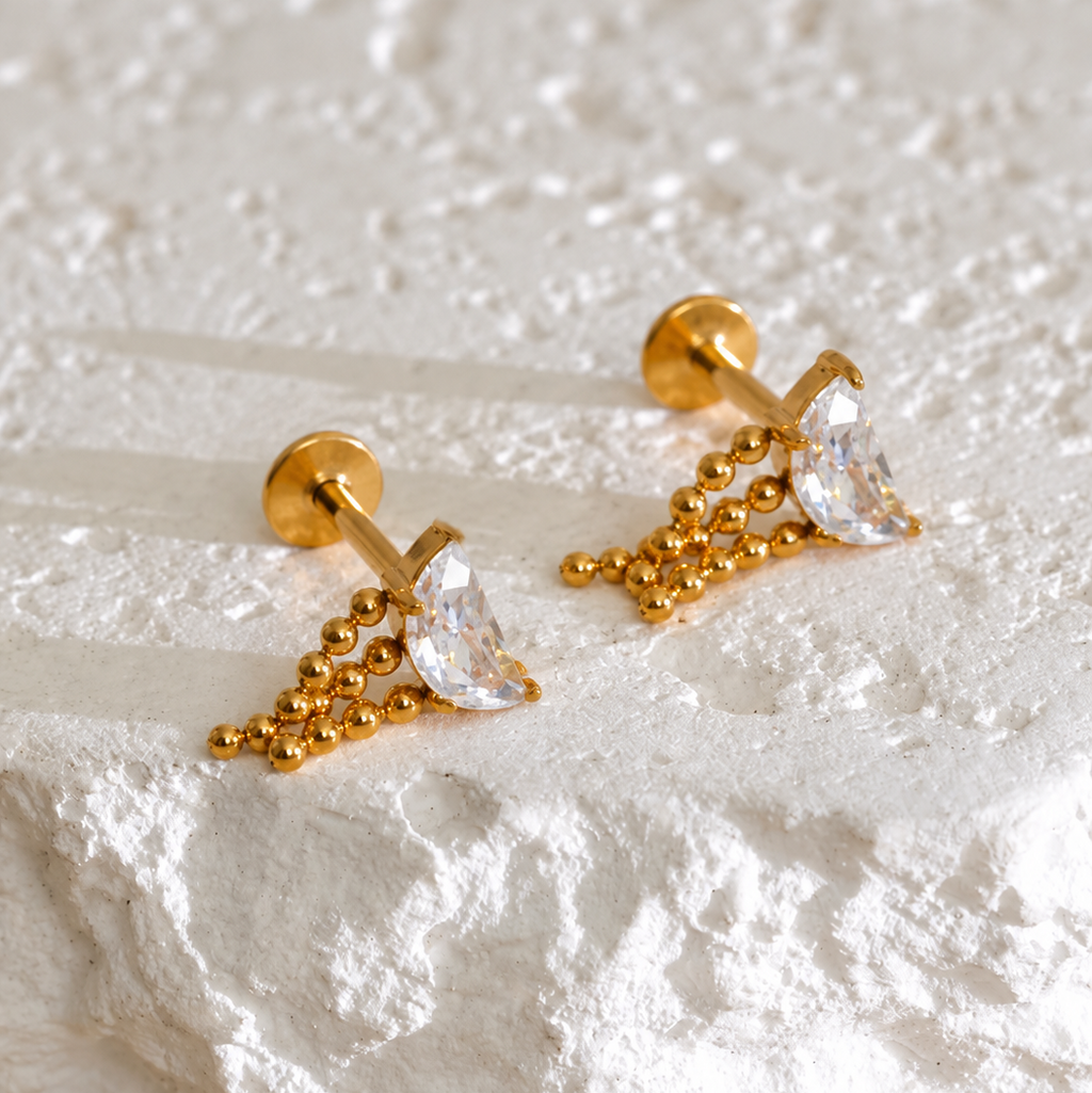 Kiara CZ Beaded Chain Ear Piercing