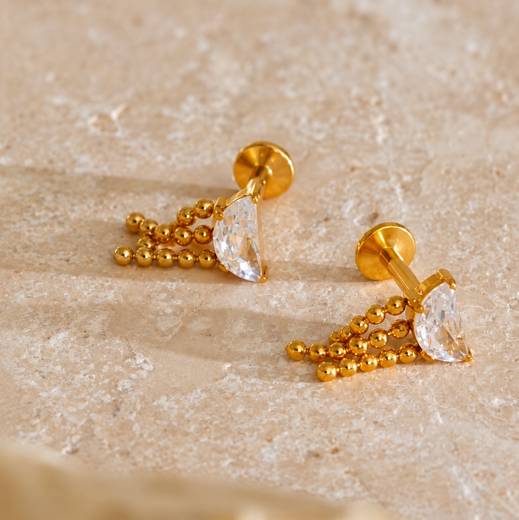 Kiara CZ Beaded Chain Ear Piercing