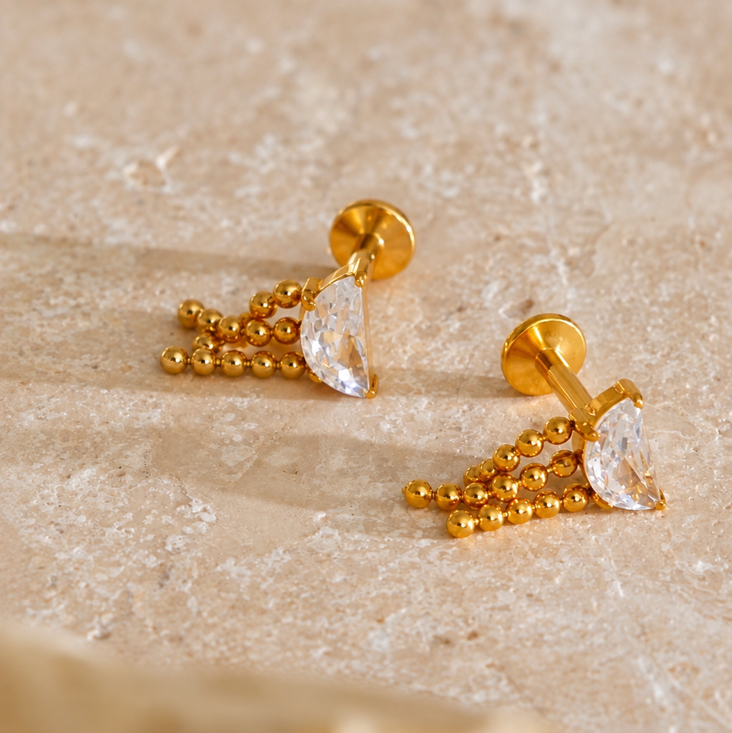 Kiara CZ Beaded Chain Ear Piercing