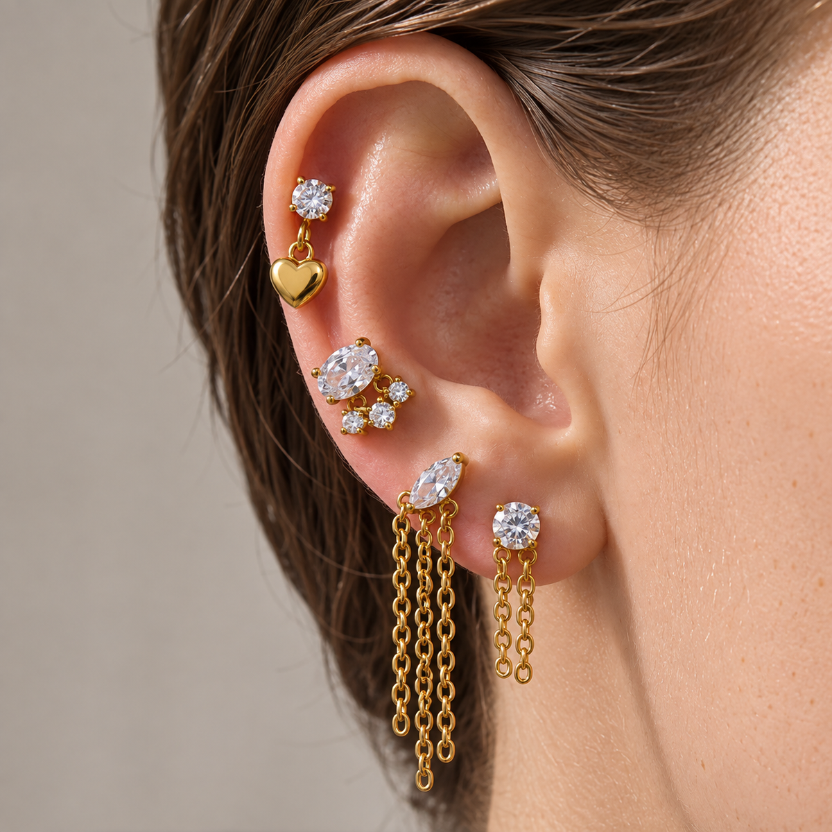 Nyla Heart Charm CZ Ear Piercing