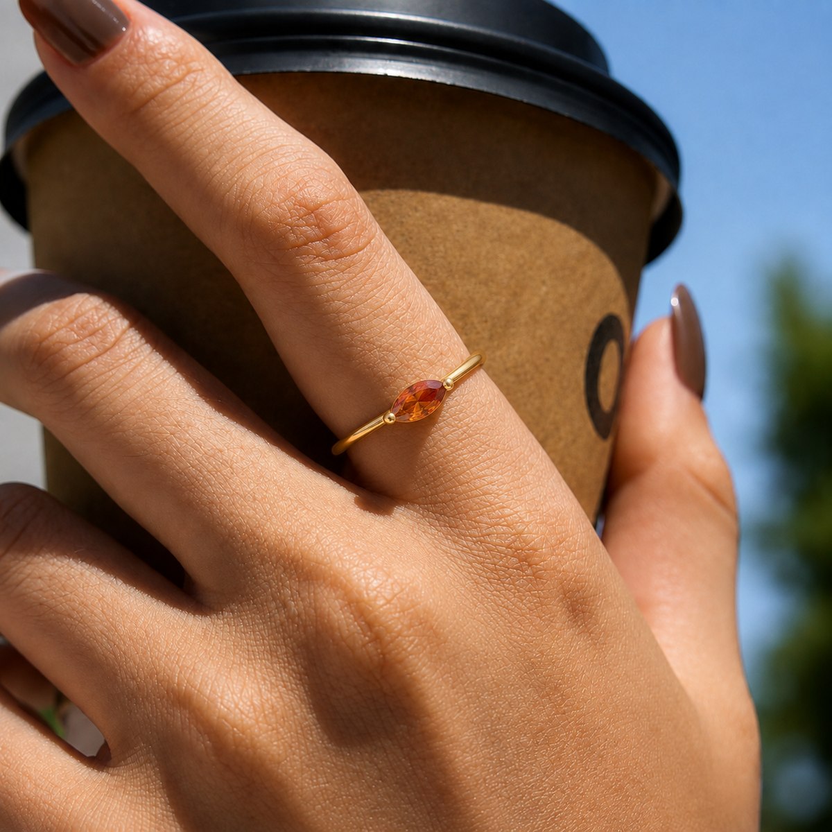 Aanya Golden Orange Gemstone Adjustable Ring