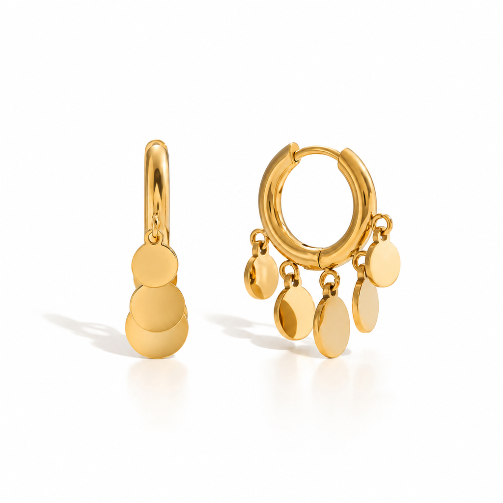 Kiara Gold Coin Charm Hoop Earrings