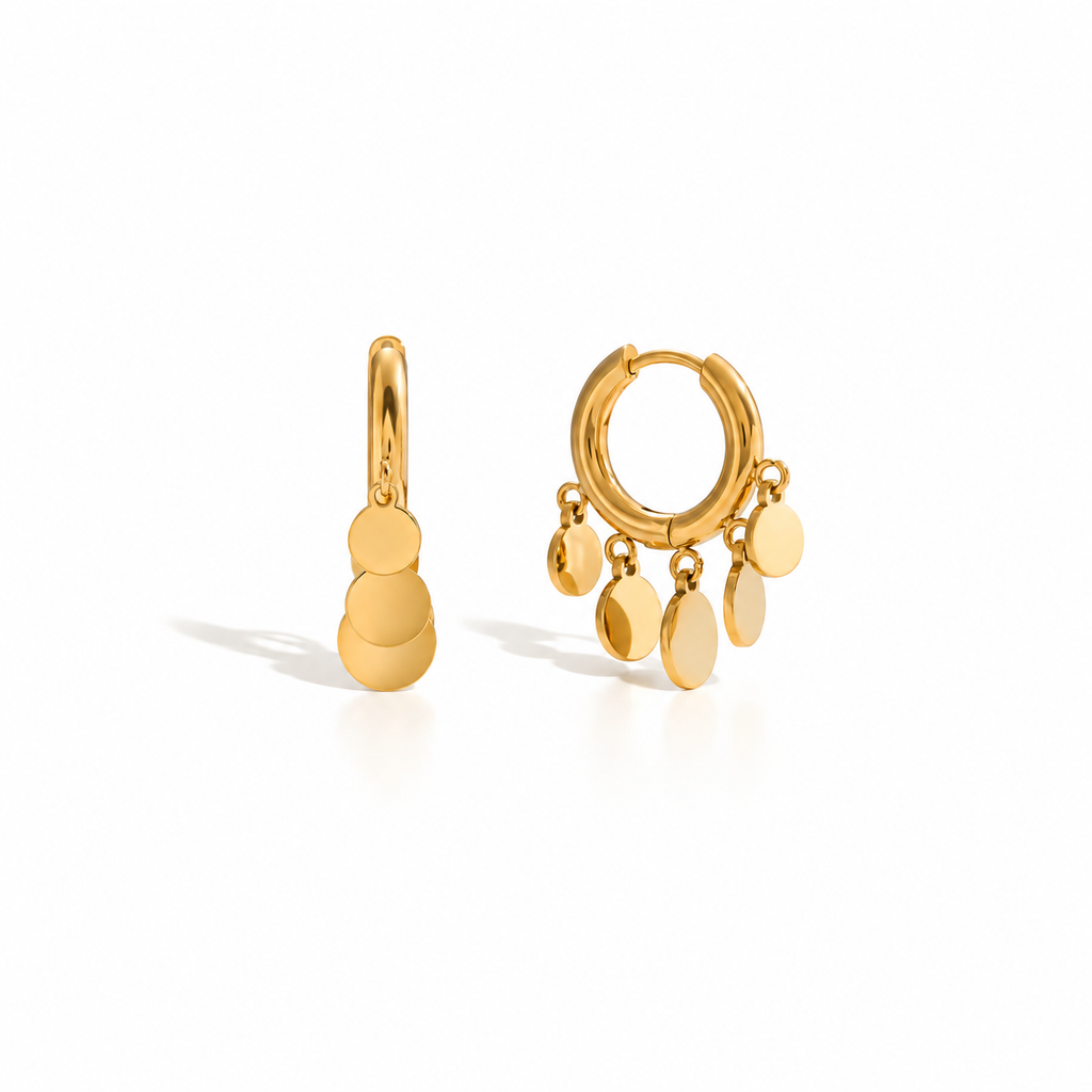 Kiara Gold Coin Charm Hoop Earrings
