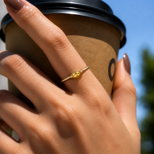 Aarohi Golden Citrine Gemstone Adjustable Ring
