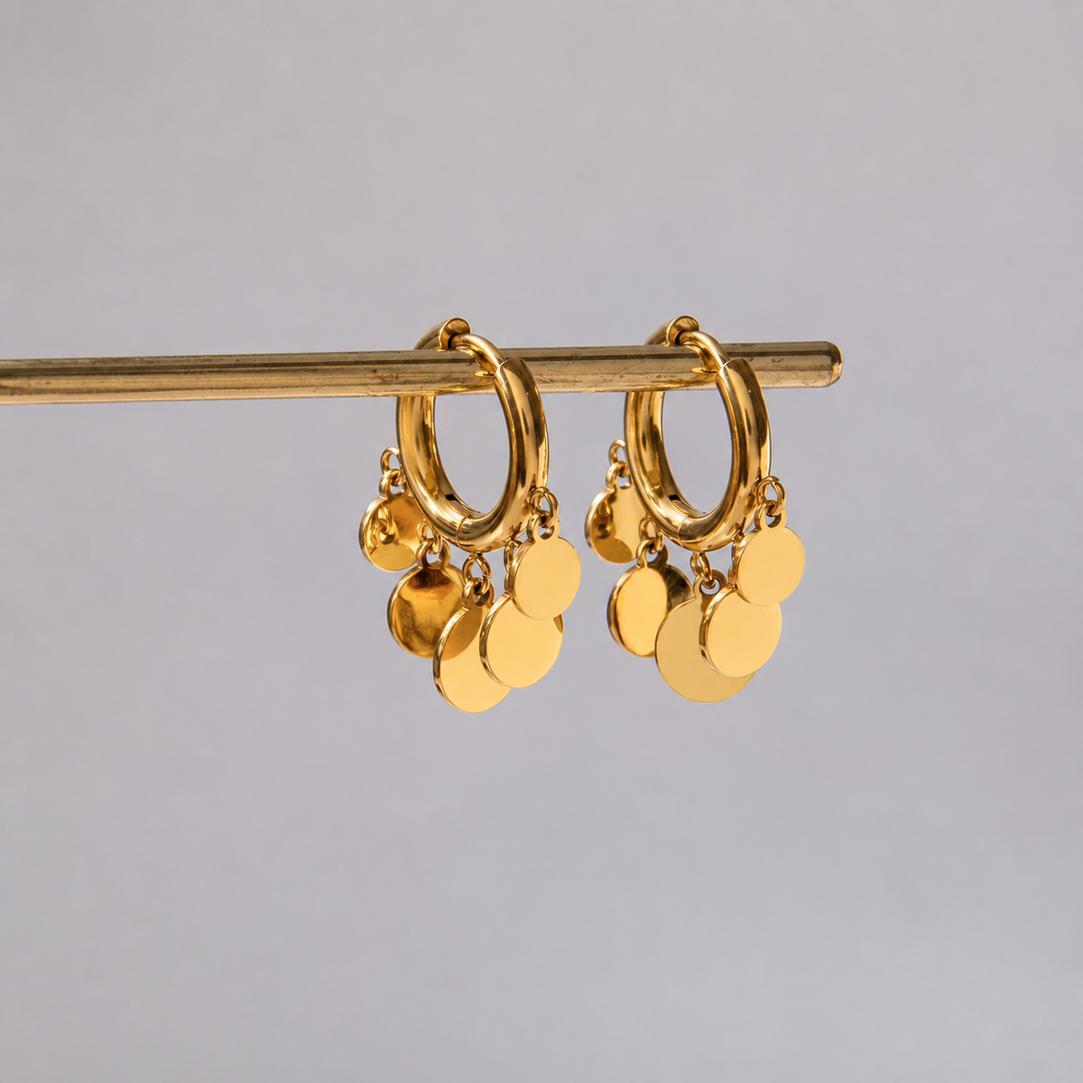 Kiara Gold Coin Charm Hoop Earrings