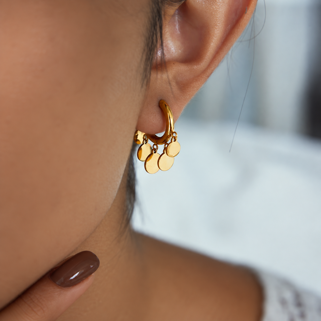 Kiara Gold Coin Charm Hoop Earrings