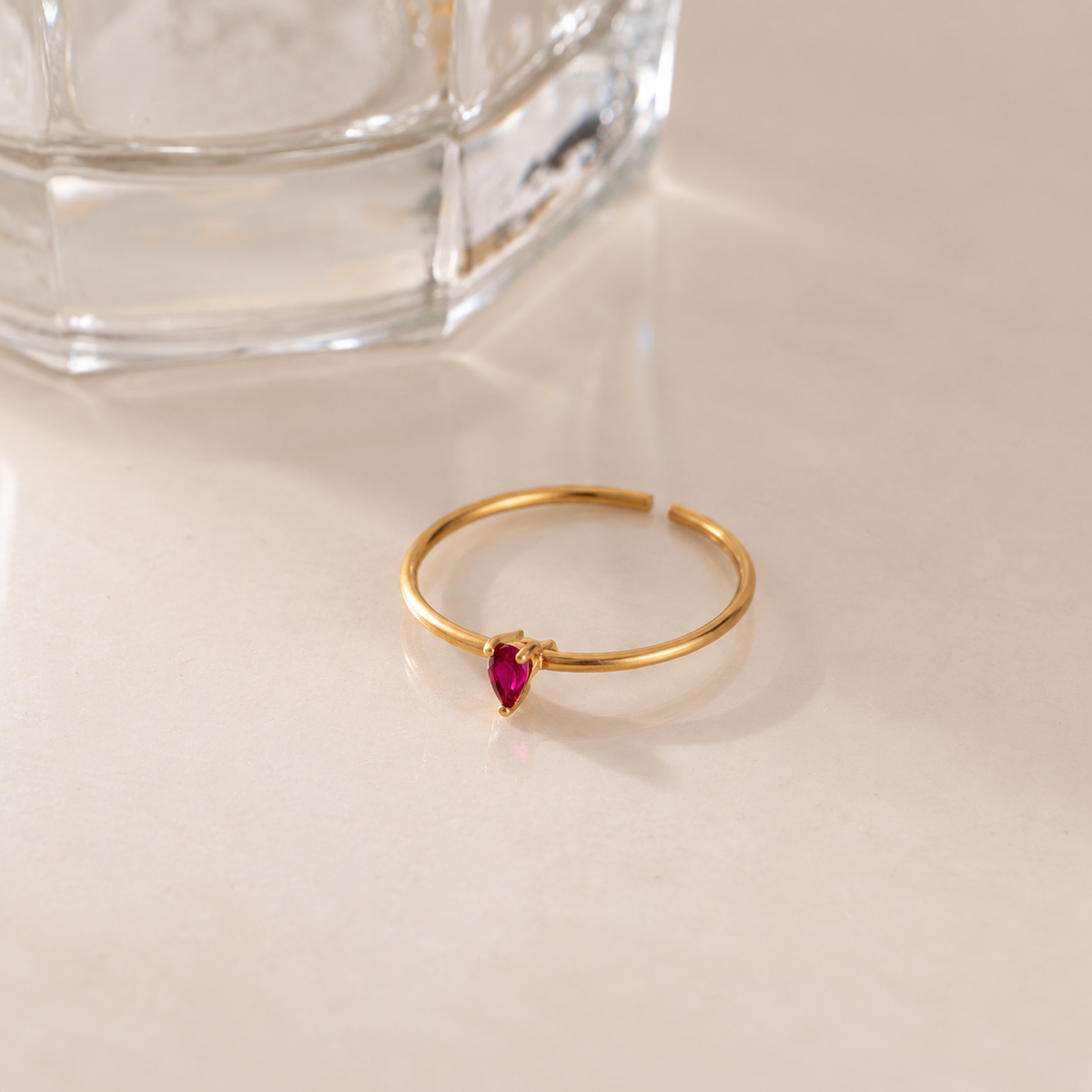Anaya Pink Teardrop Gemstone Adjustable Ring