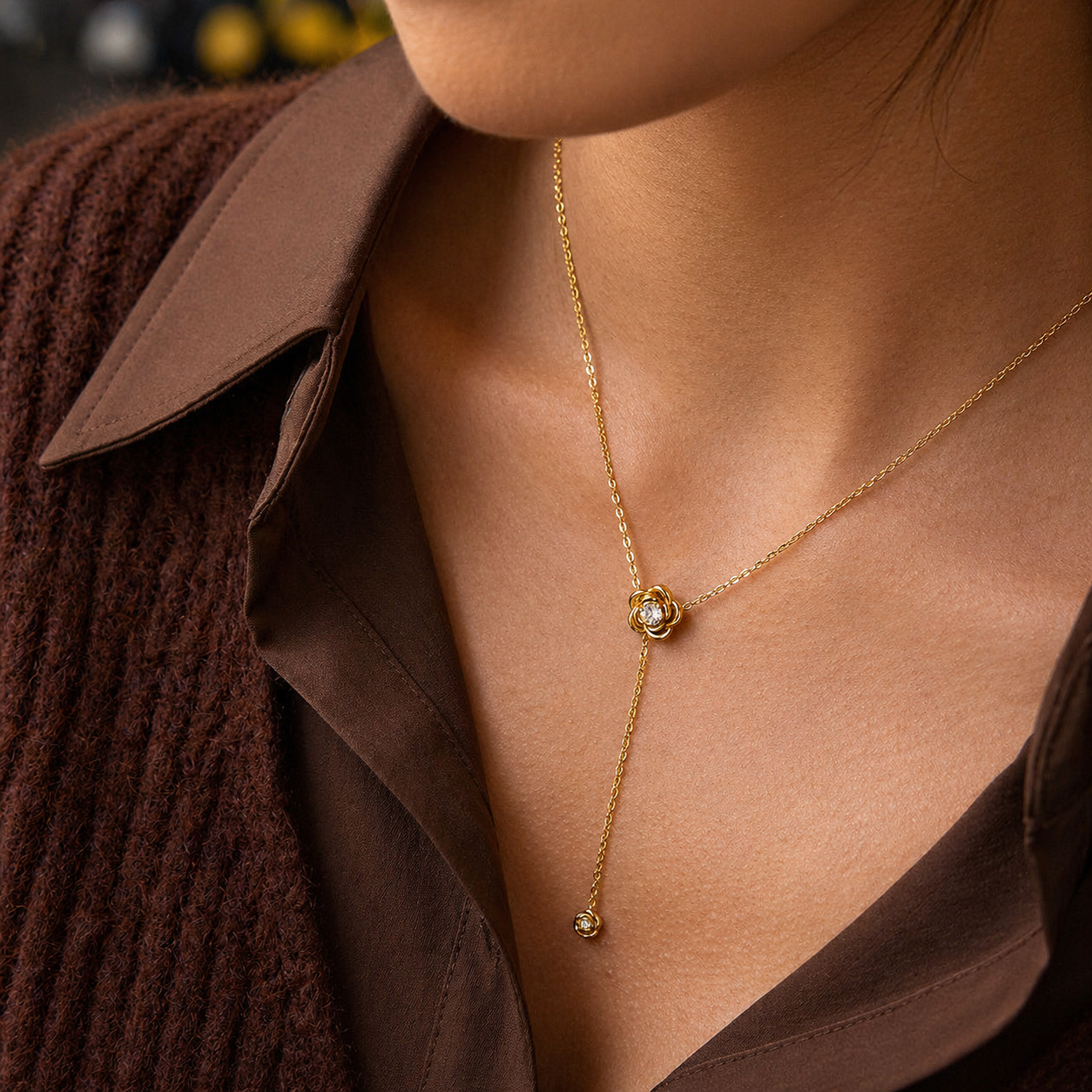 Rosie Gold Floral Pendant Y Necklace