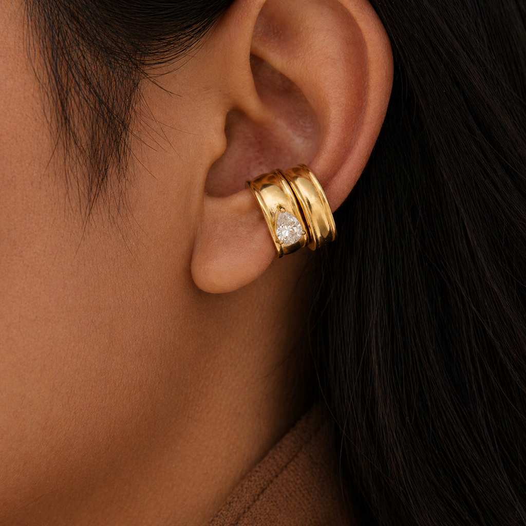 Jess Gold Ear Cuff with Teardrop CZ