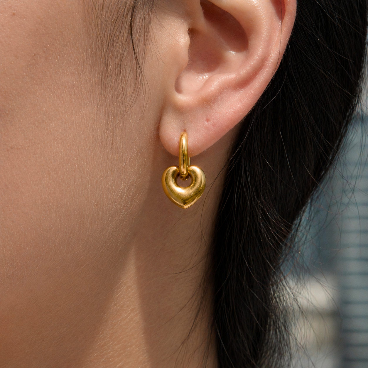Nyla Gold Hoop Earrings with Puffy Heart Charm