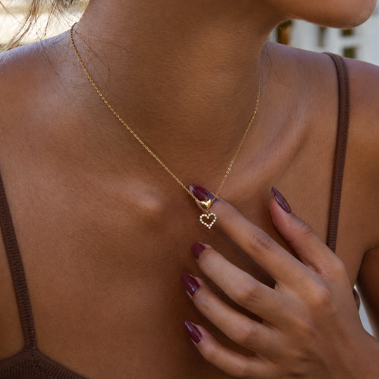 Calythe Gold Double Heart Pendant Necklace