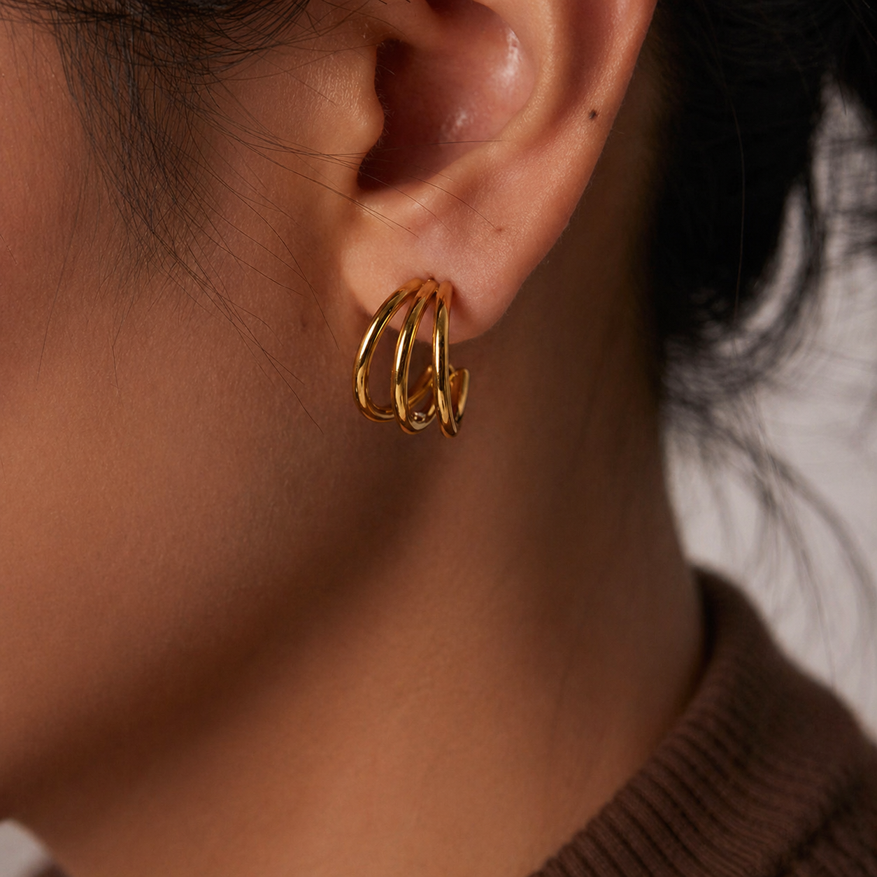 Posie Triple Hoop Gold Earrings