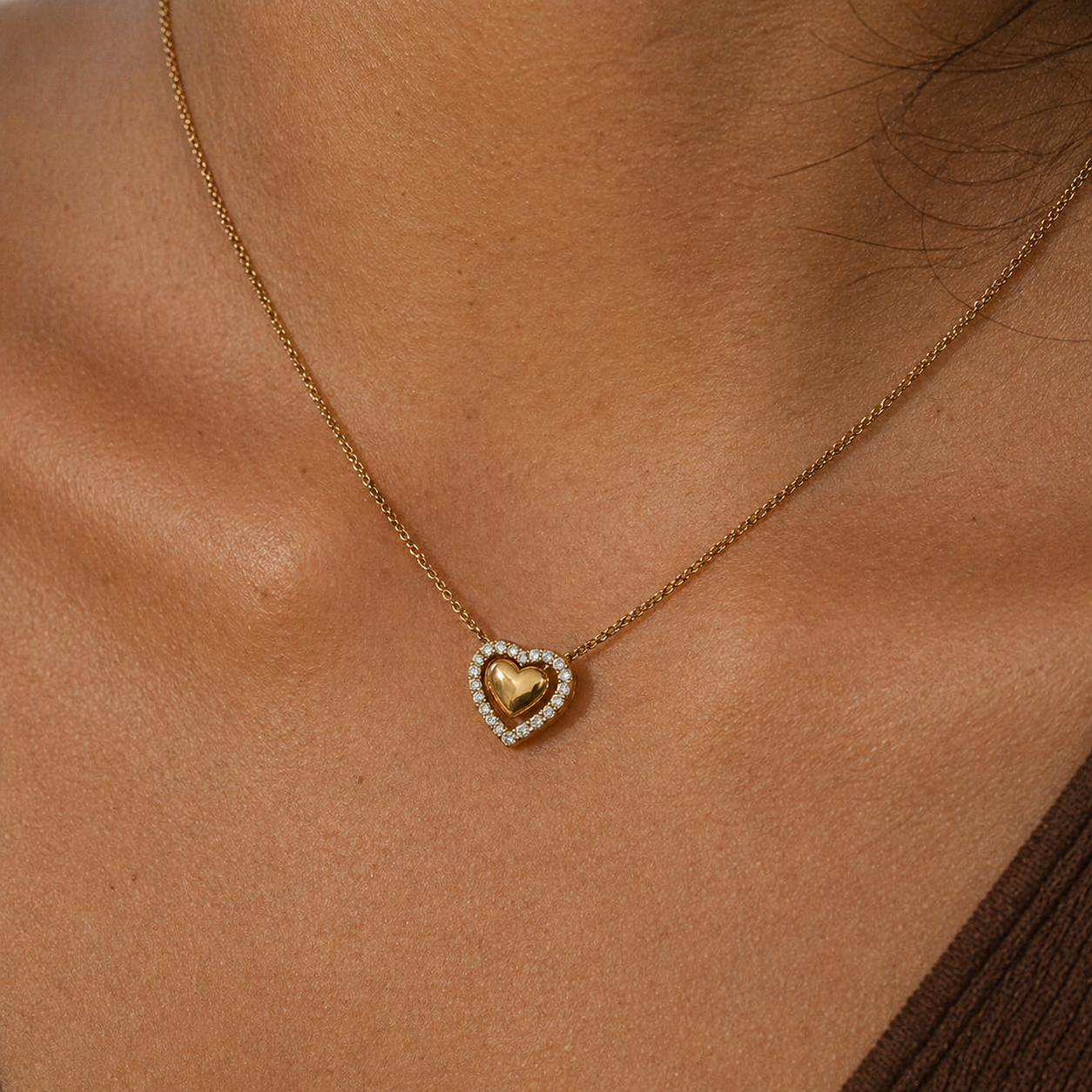 Renee Gold Dual Heart Pendant Necklace