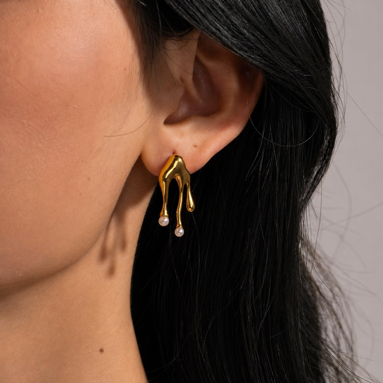 Nysa Molten Gold Pearl Drop Earrings