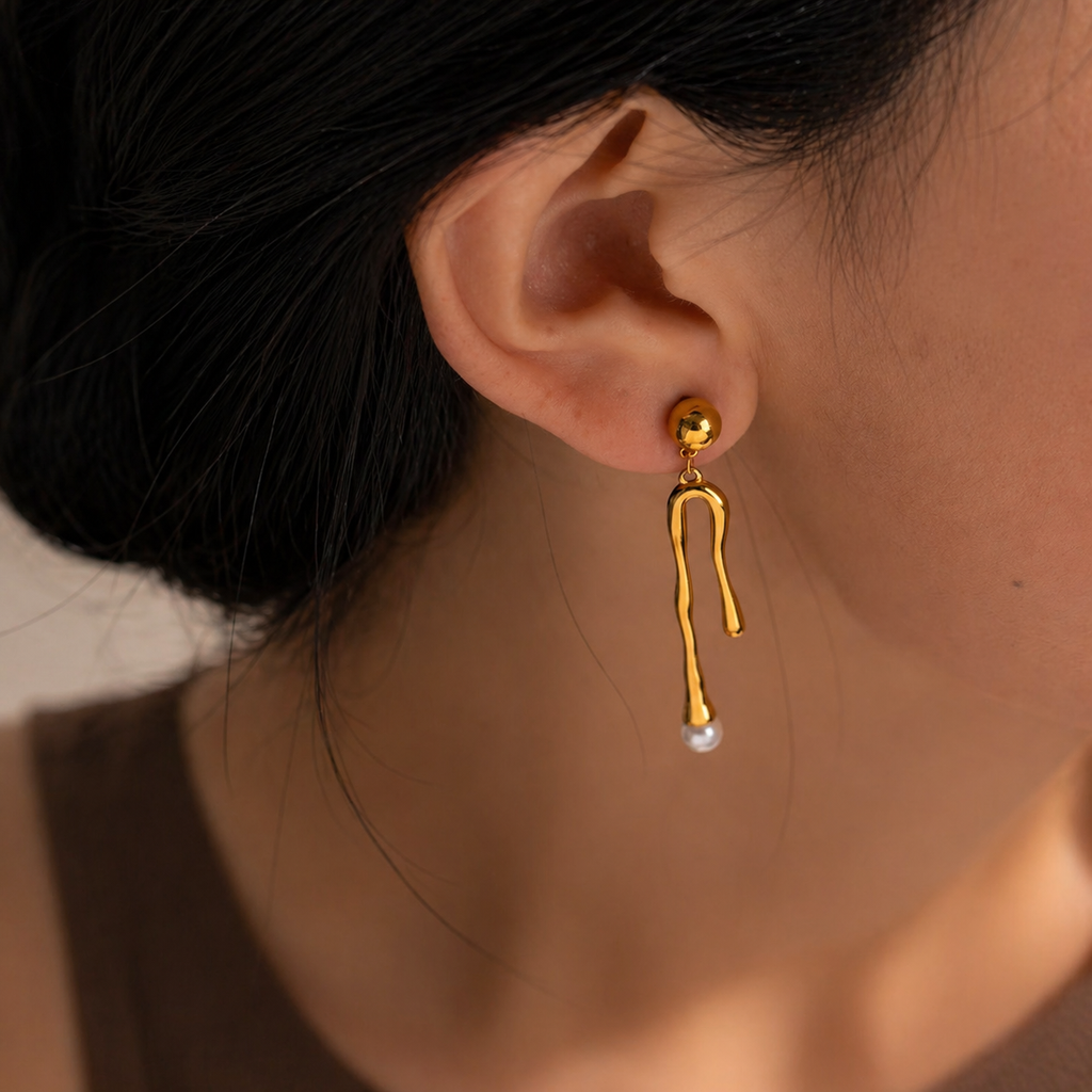 Nysa Molten Gold Pearl Drop Earrings