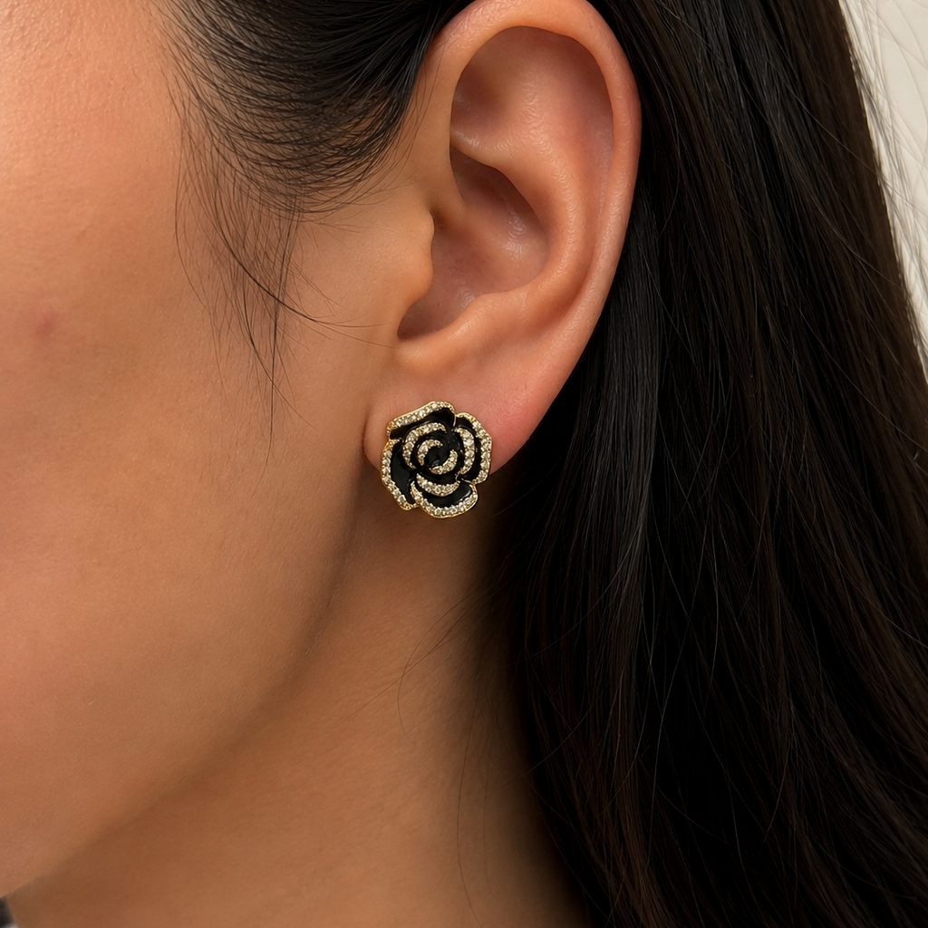 Rosalie Black Rose Stud Earrings