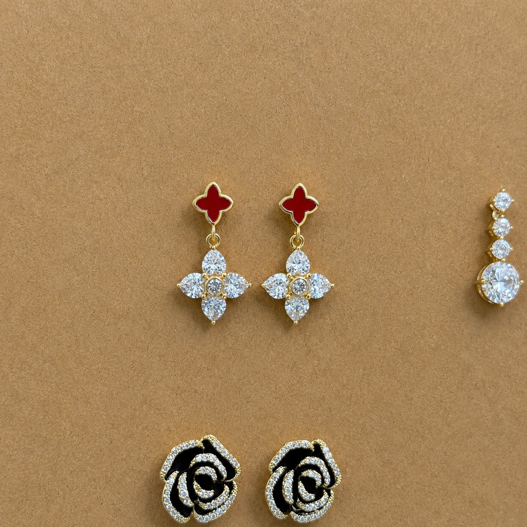 Scarlett Red Floral Crystal Drop Earrings