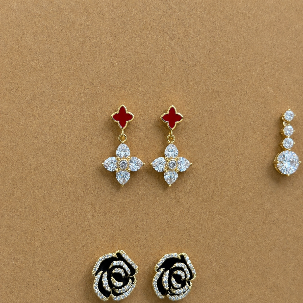 Scarlett Red Floral Crystal Drop Earrings