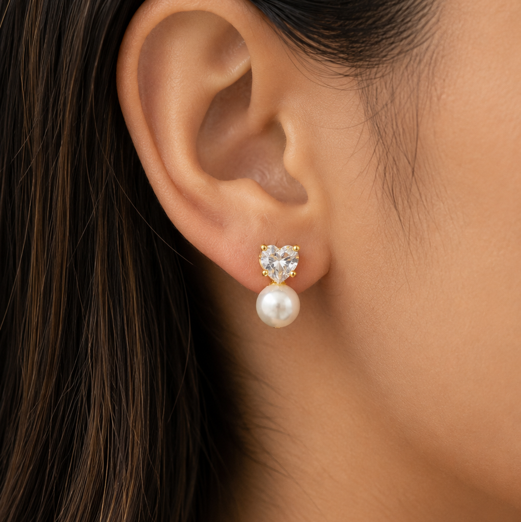 Pearla Heart Pearl Stud Earrings