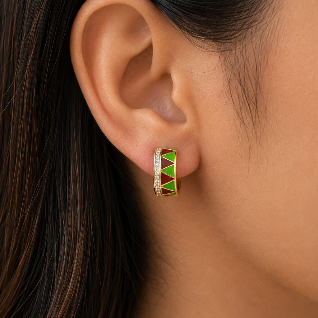 Zaria Green Enamel Hoop Earrings