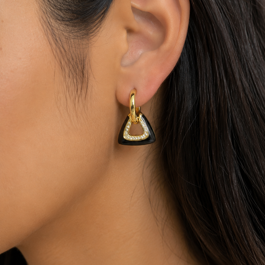 Nora Black Triangle Hoop Earrings
