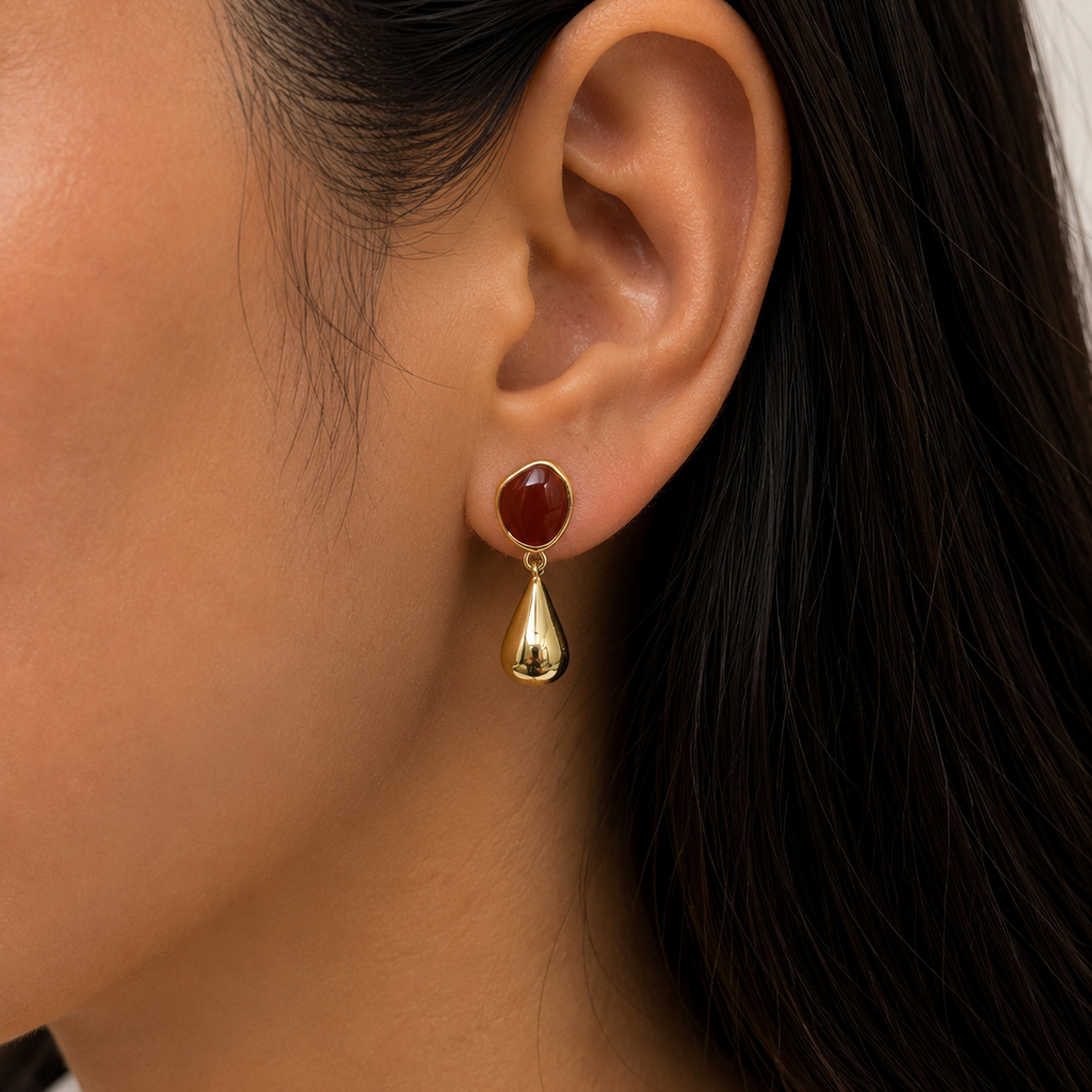 Ruby Red Stone Teardrop Earrings