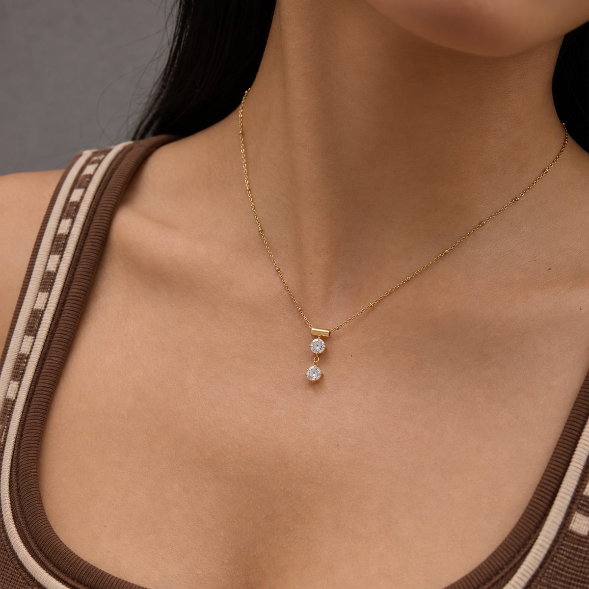 Olivia Gold Double CZ Pendant Necklace