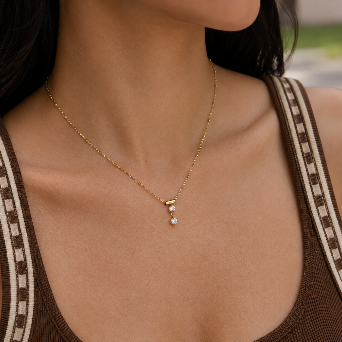 Olivia Gold Double CZ Pendant Necklace