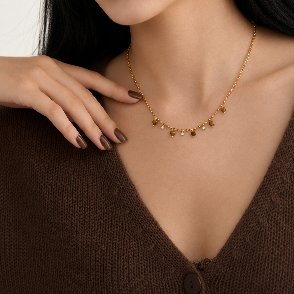 Maristelle Gold Brown Heart Charm Necklace