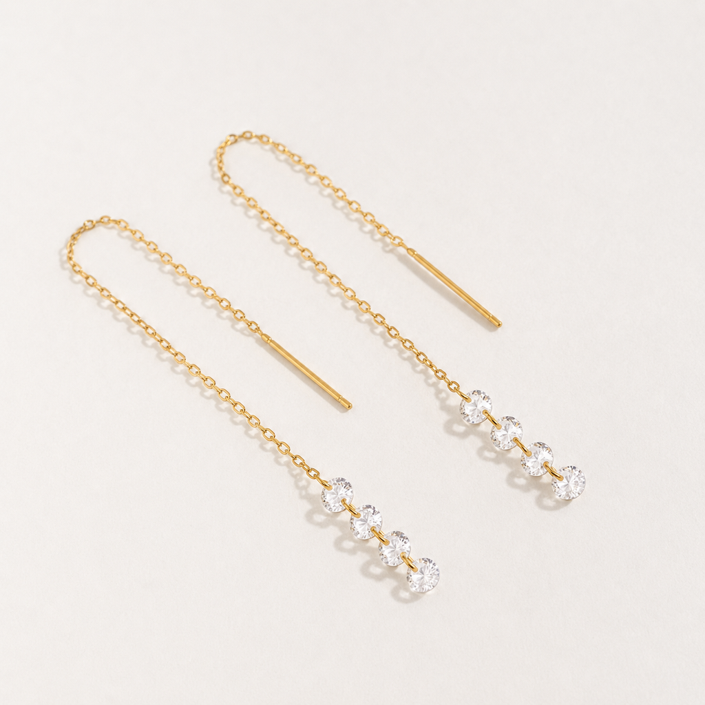 Ella Gold CZ Beaded Chain Earrings