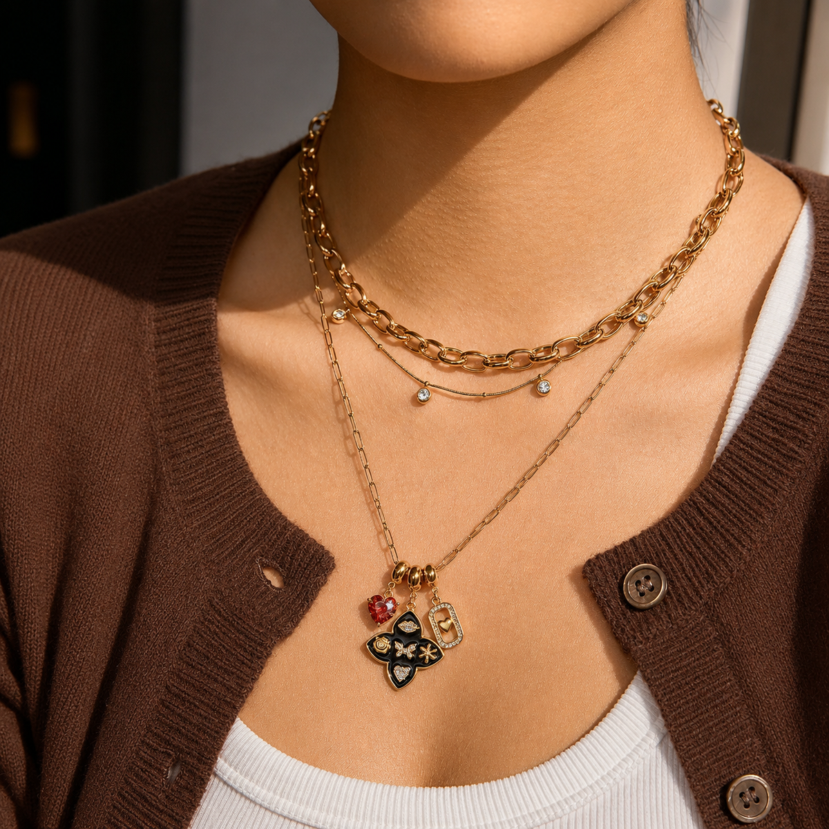 Calista Enamel CZ Charms Necklace