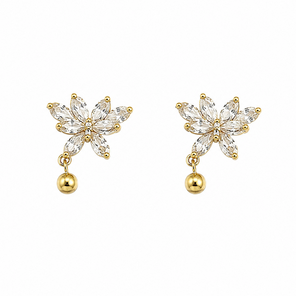 Wren Gold CZ Flower Drop Earrings