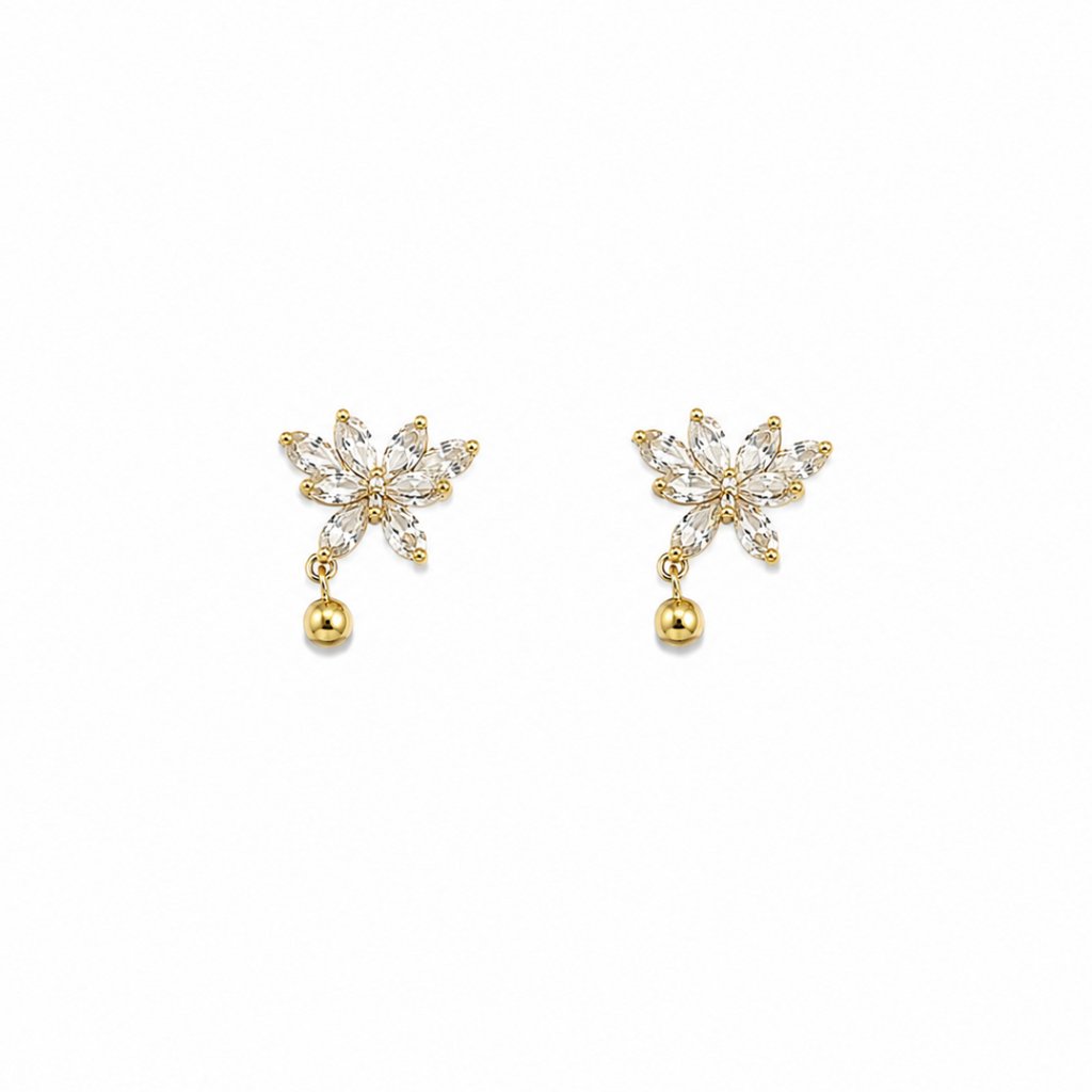 Wren Gold CZ Flower Drop Earrings