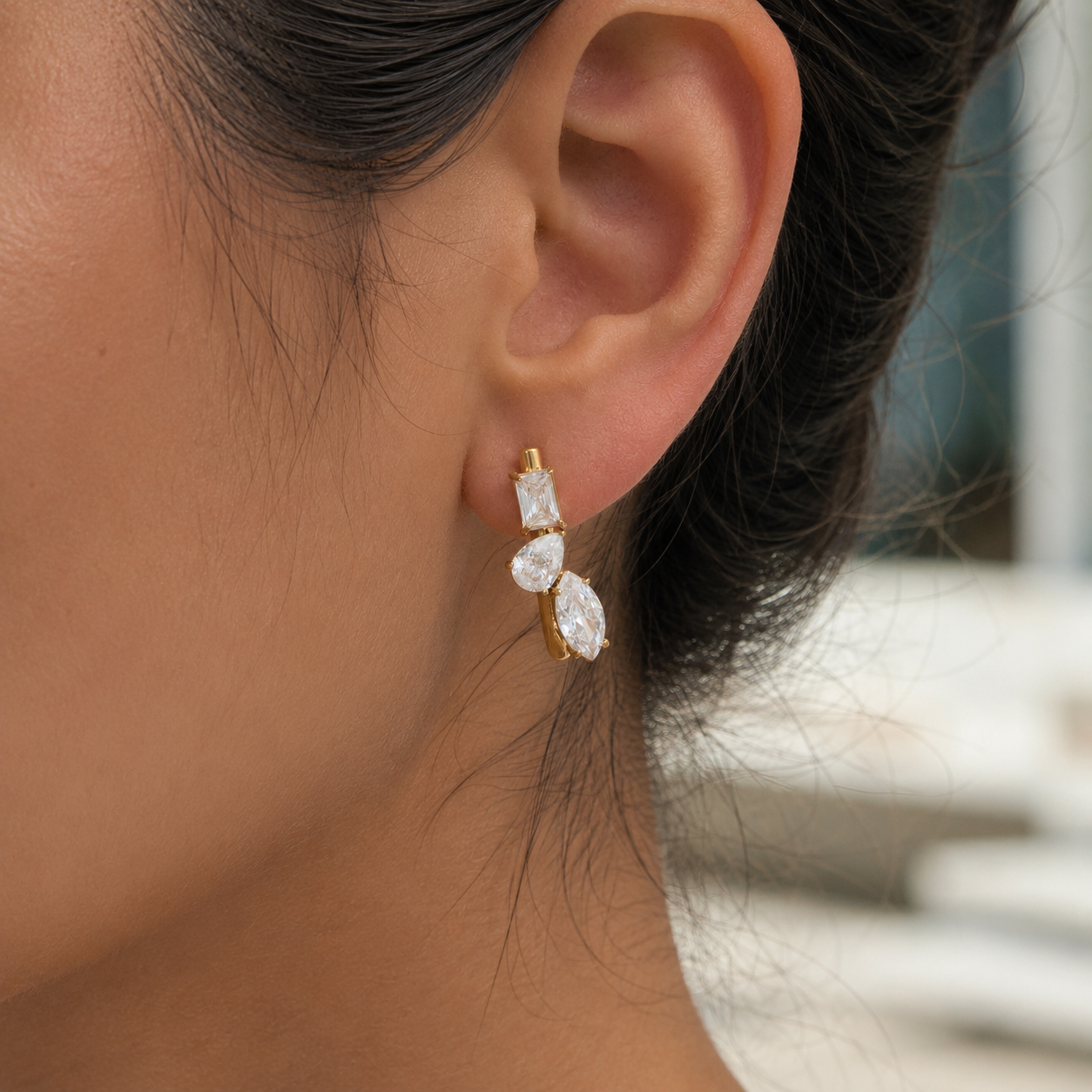 Kae Earrings with Mixed Cut CZ Stones