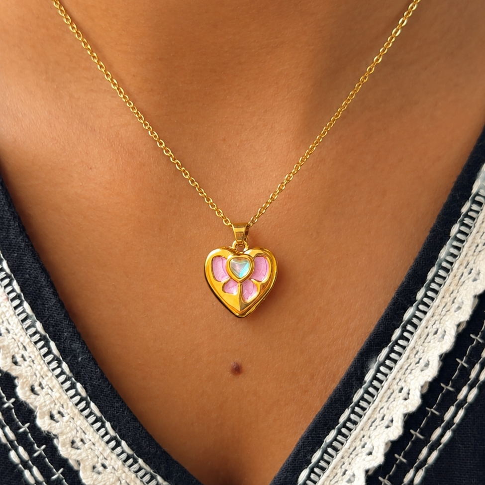 Sophia Pink Heart Gold Pendant Necklace