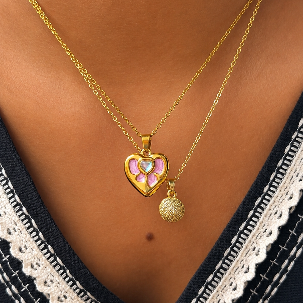 Sophia Pink Heart Gold Pendant Necklace