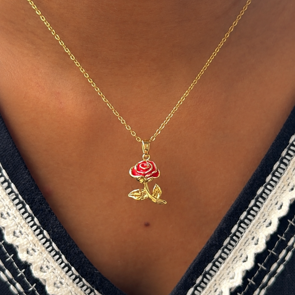 Rosalie Red Rose Pendant Necklace