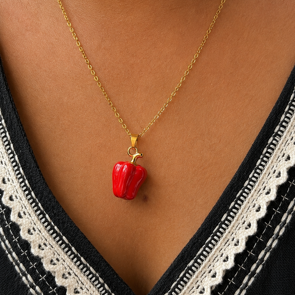 Scarlett Red Bell Pepper Pendant Necklace