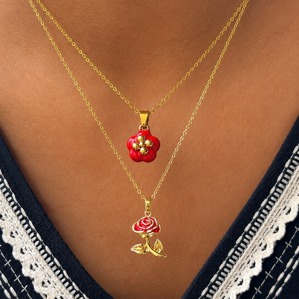 Rosalie Red Rose Pendant Necklace