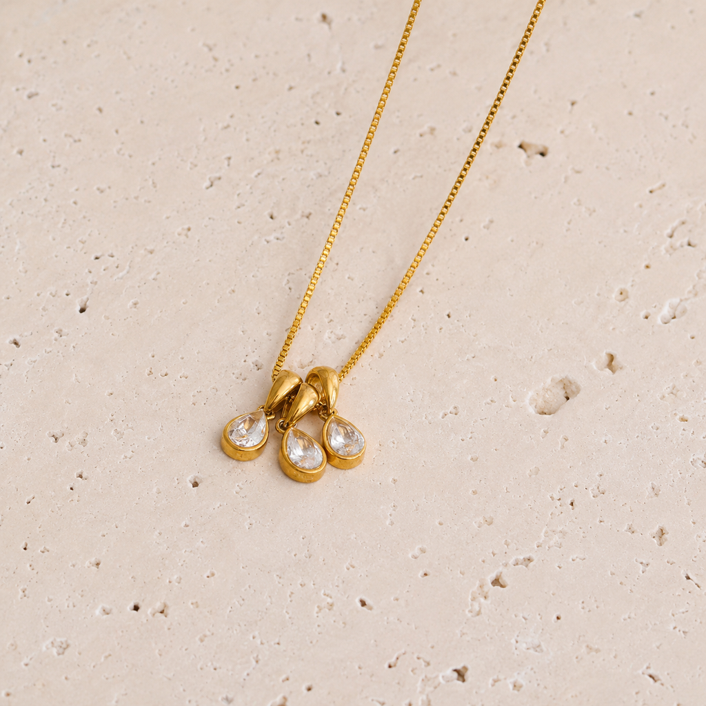Evie Gold Triple Teardrop Pendant Necklace