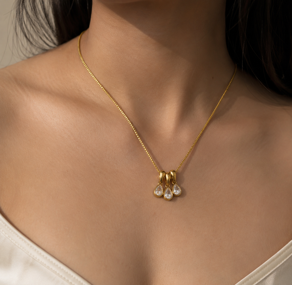 Evie Gold Triple Teardrop Pendant Necklace